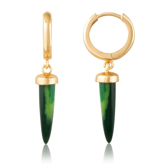 18K Gold Plated Sterling Silver Artificial Malachite Spike Drop Huggie Earrings