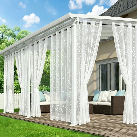 Tyidzon White Sheer Curtains, Light Filtering Semi Sheer Voile Curtains with Design Leaves Embroidered Rod Pocket Window Drapes for Bedroom Living Room