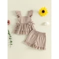 thumbnail image 3 of Loicainy 2Pcs Baby Toddler Girl Summer Clothes 6 12 18 24 Months 2T 3T 4T Fly Sleeve Plaid Print Tops Shorts Outfits, 3 of 8