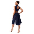 thumbnail image 4 of YiZYiF Womens 2-Piece Dance Outfits for Figure Skating Lyrical Dance Crop Top and Mesh Briefs Skirt Navy Blue S, 4 of 7