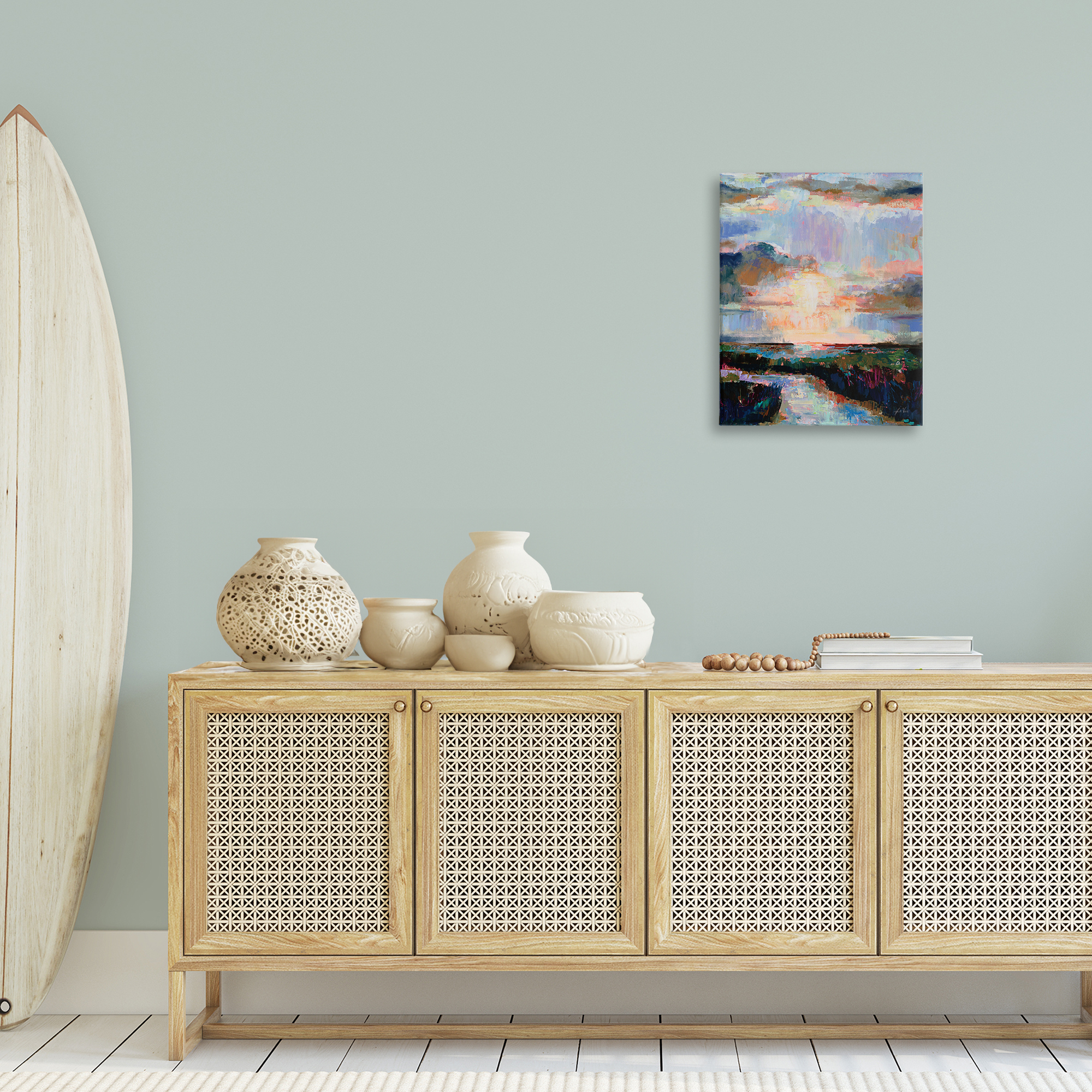 Stupell Industries Sunlit Tide Abstract Abstract Painting Gallery Wrapped Canvas Art Print Wall Art, 16 x 20