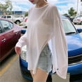 thumbnail image 4 of UVEASISHA Summer Beach Cover Ups for Women Long Sleeve Side Split Sheer Tshirts Lightweight Comfy Sun Protection Outfits White Free Size, 4 of 5