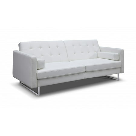 Giovanni Sofa Bed, White Faux Leather, Stainless steel legs. - Walmart.com