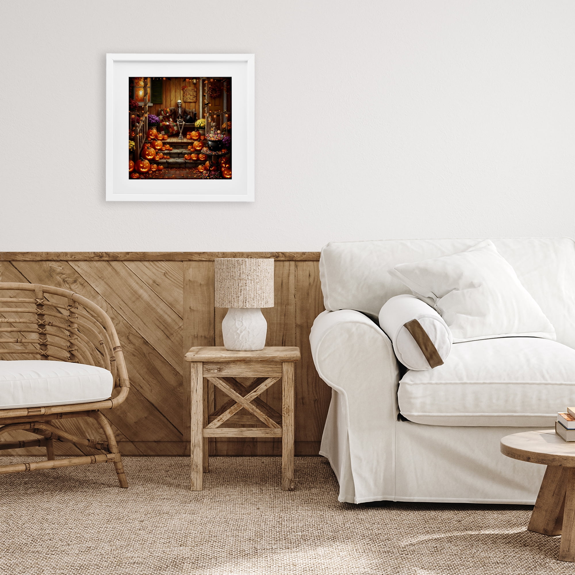 Stupell Industries Welcome To Fall Skeleton Porch White Framed Print Under Glass, design by Tabz Jones