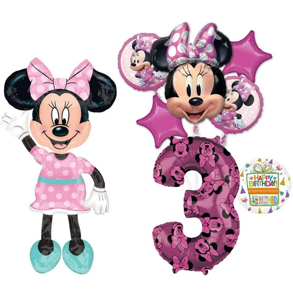 Minnie Mouse Party Supplies 3rd Birthday Happy Helper Airwalker Balloon Bouquet Decorations