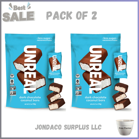Unreal Dark Chocolate Coconut Bars, 4.2 oz Gluten Free pack of 2