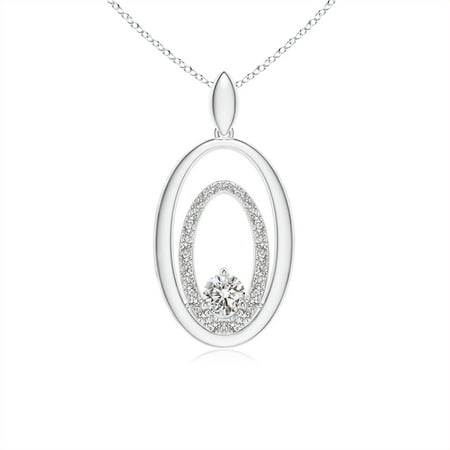 Diamond Double Oval Pendant (Valentine Jewelry gift - Diamond Double Oval Frame Drop Pendant in 14K White Gold (4.1mm Diamond) -)
