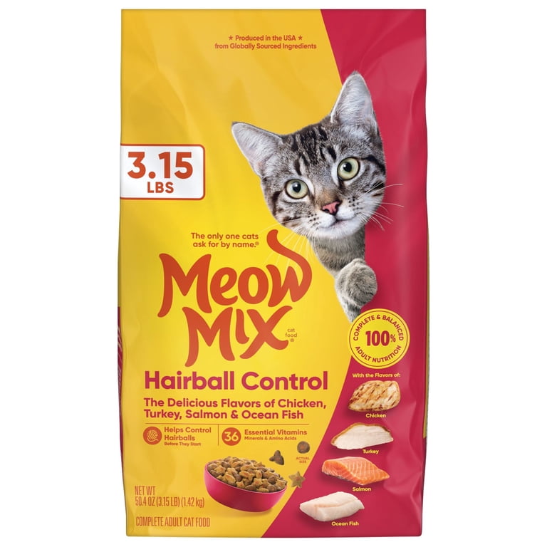 エルモ　ELMO ADULT DRY FOOD FOR CATS Meow Mix, Dry Cat Food, 3.15 lb, Hairball Control for Adult Cats