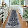 thumbnail image 4 of MJIAexp 2'x12' Boho Runner Rug,Non Slip Washable Floral Hallway Runner Rug with Rubber Backing, Low Pile Faux Wool Distressed Carpet for Kitchen, Laundry, Bedroom, Entrance,Black, 4 of 8
