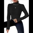 thumbnail image 3 of Camisetas de Larga con Cuello Alto para Mujer, de Otoño, con Forro Acanalado, Suaves y Térmicas. Negro 5XL, 3 of 8