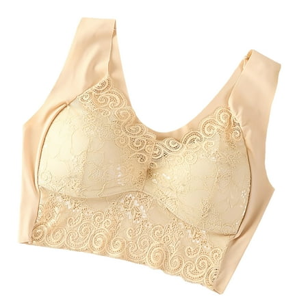 

YANHAIGONG Women Lady Lace Gathered Bra Plus Size Sports Bra Underwear Yoga Hollow Out Bra Cup True Bras For Women