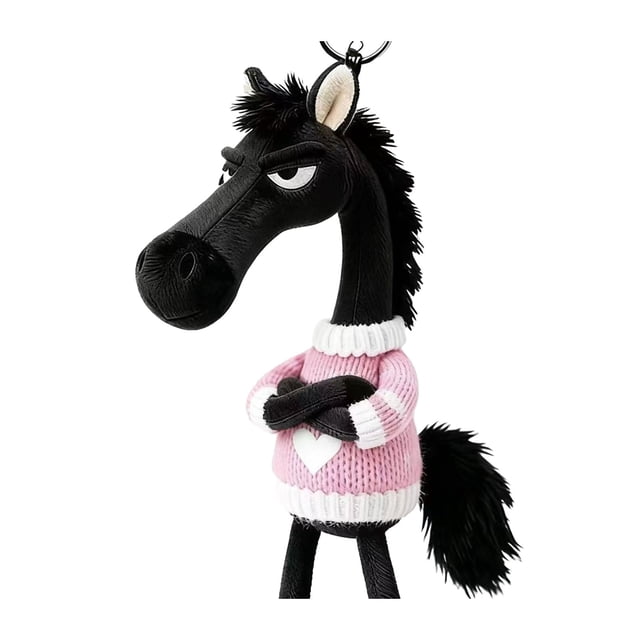 Llavero de caballo de peluche, suave y lindo colgante de caballo de dibujos animados en suéter, amuleto de mascota del año del caballo con llavero para mochila, bolso, decoración de llaves de coche