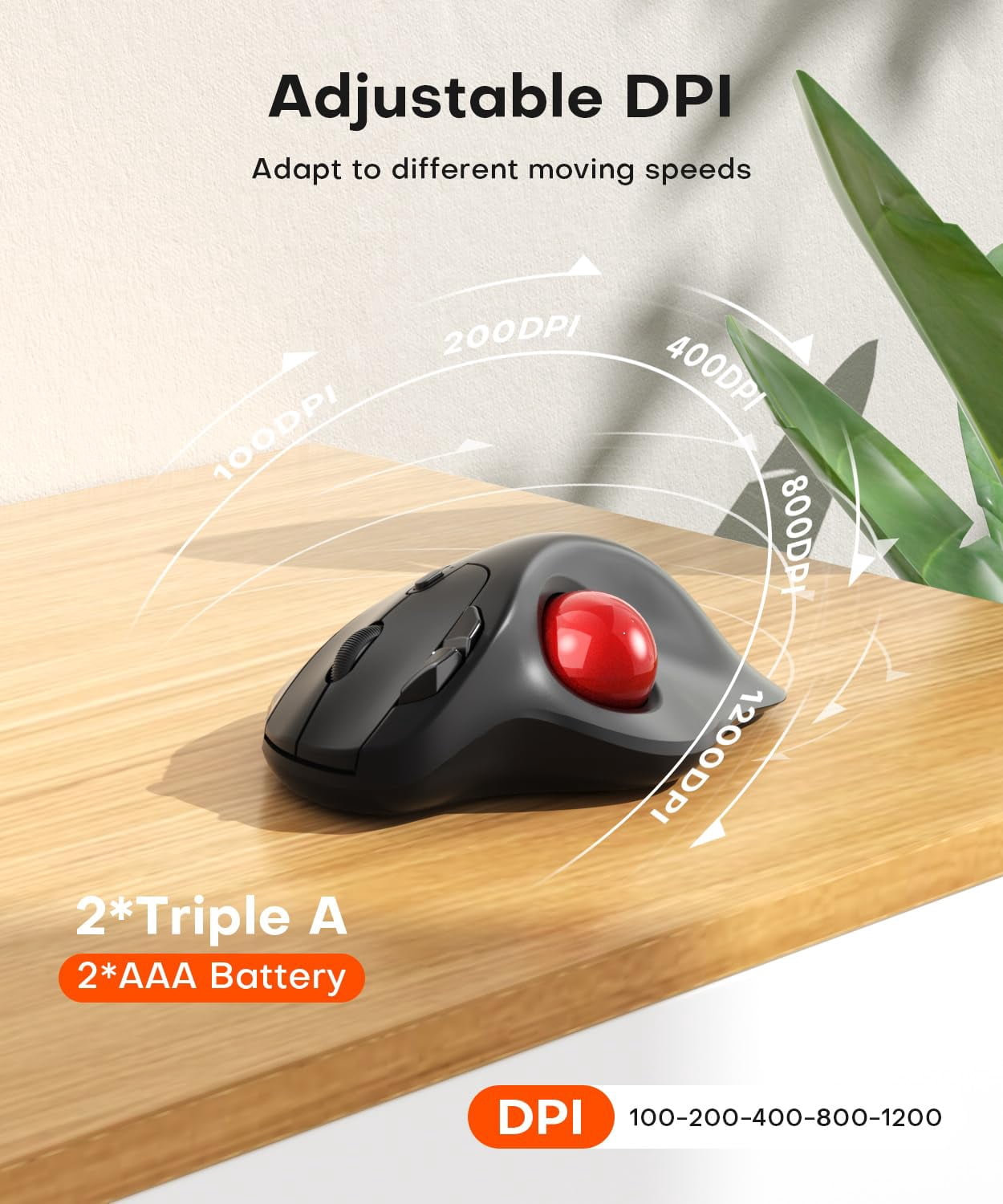 Wireless Trackball Mouse  3 Device Connection (bluetooth Or 2.4g Usb Receiver) Quiet Computer 2*aaa Thumb Laptop Mice With 5 Level Dpi For Pc/laptop/mac/windows Red