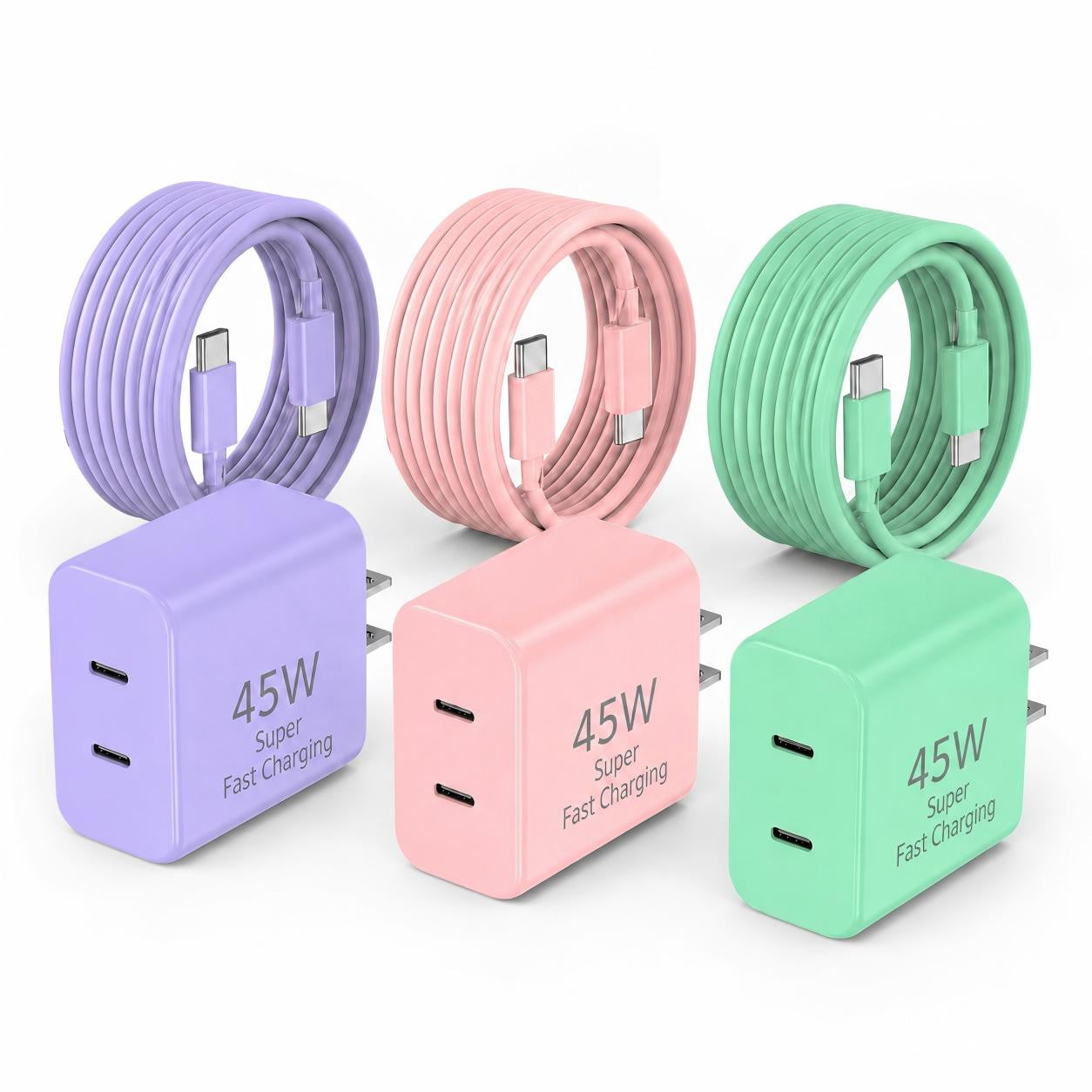 3 Pack 45W Dual Port USB C Charger Block with 10FT Type C Cable, Fast Charging Wall Adapter for Samsung Galaxy S25 Ultra S24 Ultra S23 S22, Compatible with iPhone 17 16 15 Series, iPad, Tablet and An
