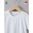 thumbnail image 3 of Girls' Summer Short Sleeve T-Shirt with "Alphabet Reading Deer" Print, Christmas Themed, Casual Knit Fabric, Cotton, Round Neck, Cartoon Pattern, Regular Fit - Pink, 3 of 6