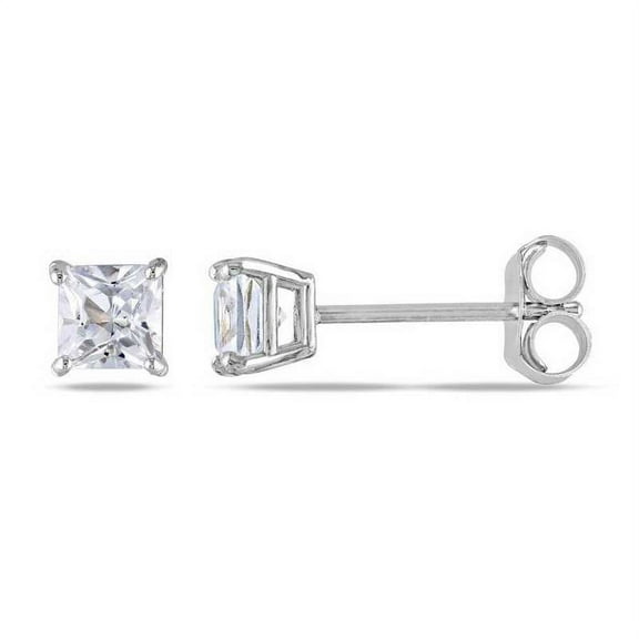 Paris Jewelry 18k White Gold Created White Sapphire 1/2Ct Square Cut Stud Earrings Plated