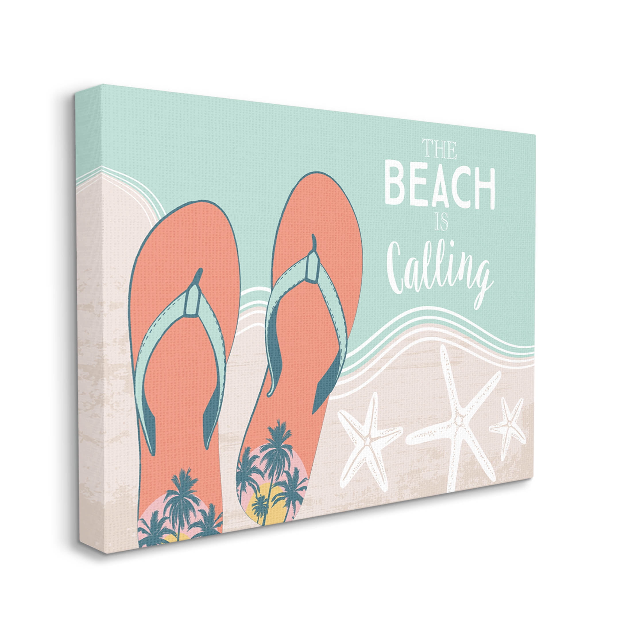 Stupell Industries Beach Is Calling Flip Flops Shore Graphic Art Gallery Wrapped Canvas Print Wall Art, Design by Arrolynn Weiderhold