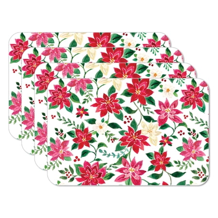 CounterArt Poinsettia Garden 4-Pack Reversible Plastic Tabletop Placemats