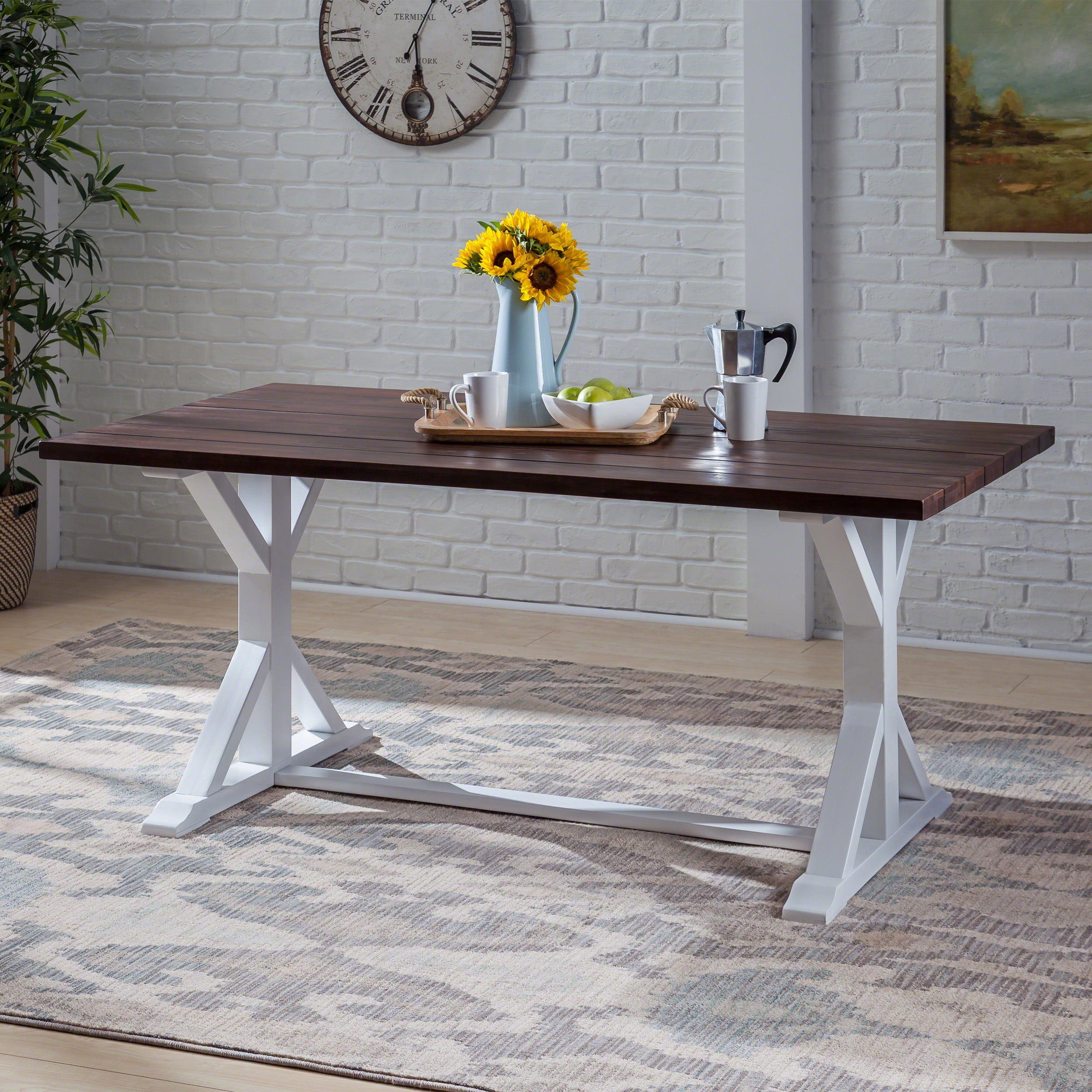 Mayo Rustic Farmhouse Acacia Wood Dining Table, Dark Brown And White