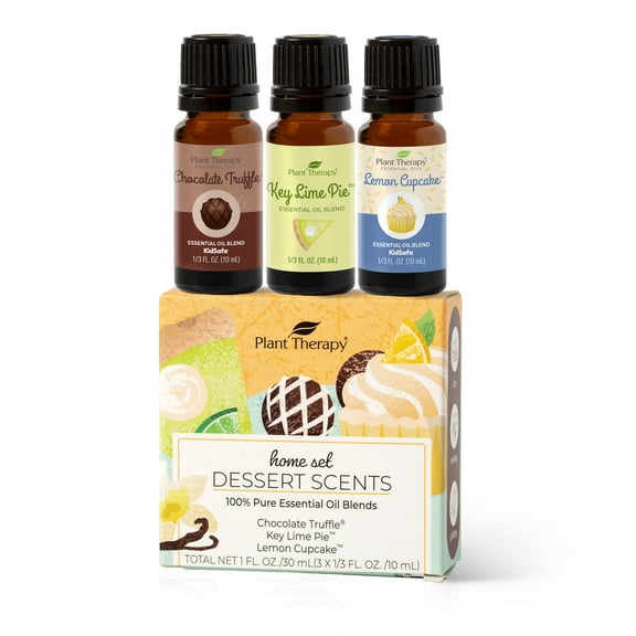 Plant Therapy Dessert Scents Home Set of 3 Essential Oil Blends Including Natural Scents to Scent Your Home with Chocolate Truffle, Key Lime Pie & Lemon Cupcake 10 mL (1/3 oz) each