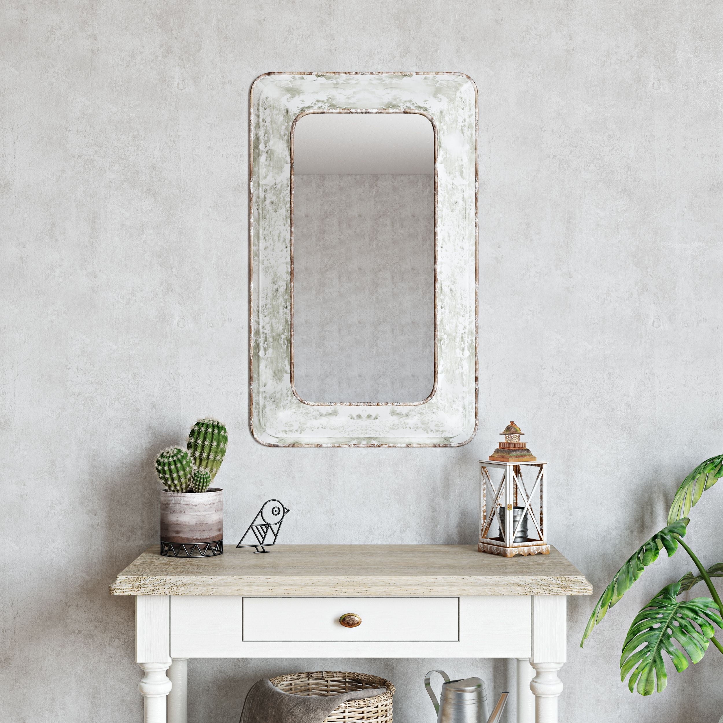 Jaycee Farmhouse Distressed Metal Wall Mirror - Walmart.com - Walmart.com