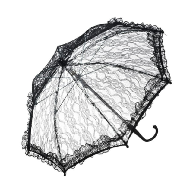 Mini bordado encaje decorativas diáticas 20 pulgadas multifuncionales románticas nupcias pequeñas parasol para bola de baile liviano Negro