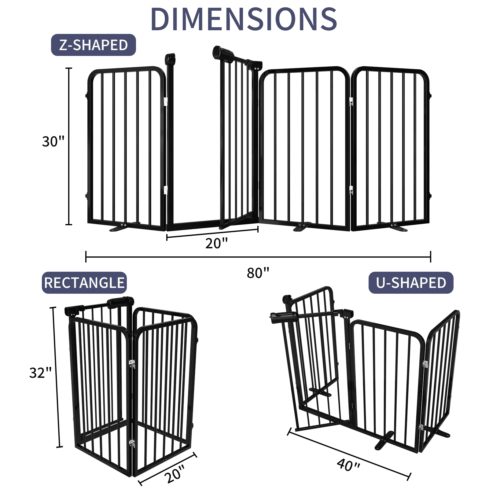4-Panel Dog Gate with Door Freestanding Dual Lock Easy Open No Bend, 80in Adjustable for Doorway Stairs Metal