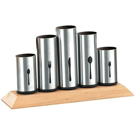 Sterling Silver Flatware Holder Bruntmor, 18/8 Stainless Steel Flatware Organizer Holder Caddy With Wood Base, Service for 12 ()