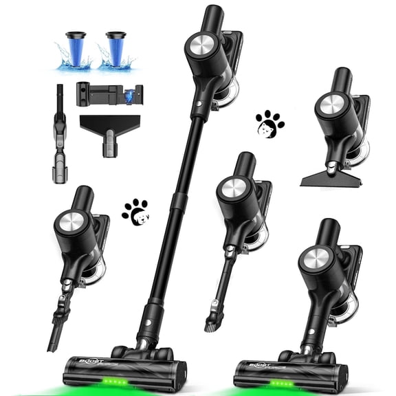 H28 Cordless Stick Vacuum Cleaner, 500W Brushless Motor, Self-Standing, Wall Charging, 55 Min Runtime, Lightweight for Hard Floors & Carpets, Black