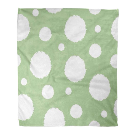 SIDONKU Flannel Throw Blanket Bunny Abstract White Pompom on Sage Green Pattern Blobs Soft for Bed Sofa and Couch 58x80 Inches
