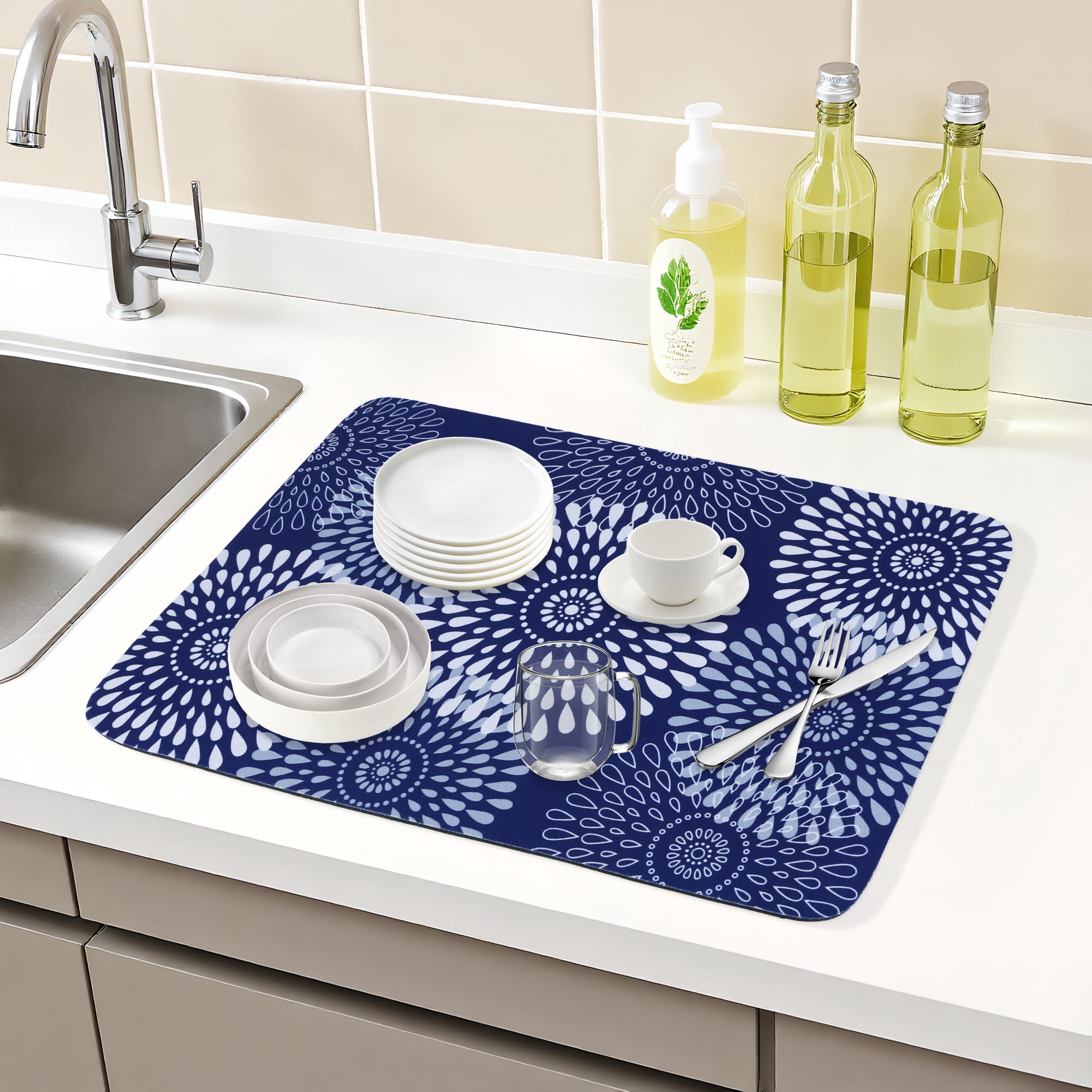 Unique Bargains Quick Dry Dish Drying Mats for Home Blue 19.7*15.7 inch