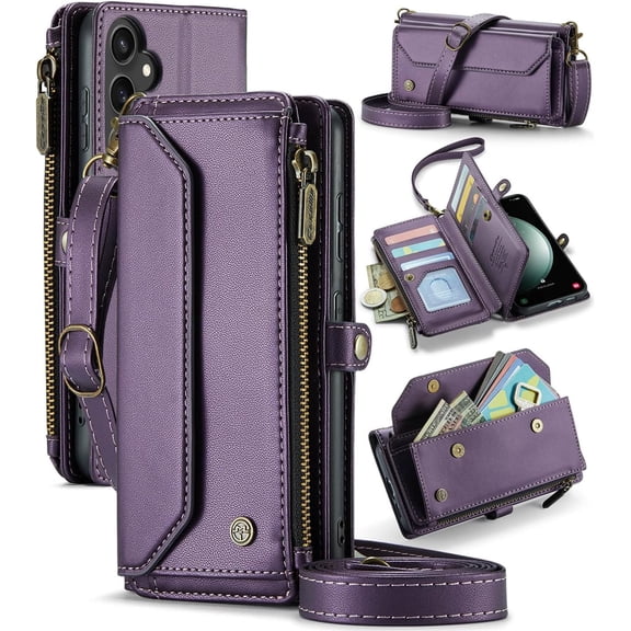 Wallet Case Compatible with Samsung Galaxy S23 FE 6.4" RFID Blocking 10-Card Holder PU Leather Magnetic Snap Shoulder Strap Zipper Pocket Phone Case Fit for Samsung Galaxy S23 FE