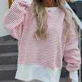 thumbnail image 5 of ZOELNIC Women's Striped Sweatshirt Long Sleeve with Side Slit, Casual Crewneck Pullover Top, L, 5 of 9