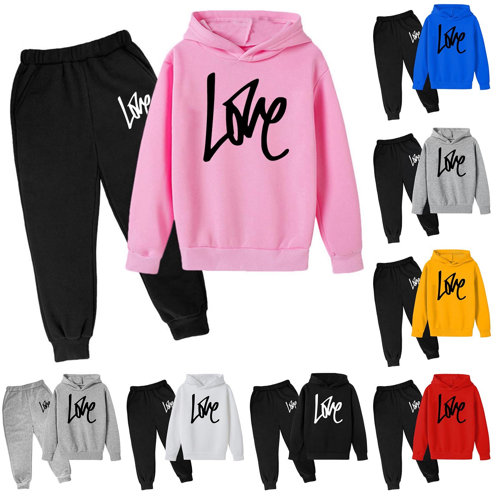 LRen Girls 2 Piece Fall Outfit 3-4 Years Long Sleeve Letter Graphic Printed Comfortable & Soft Hooded Sweatshirt and Jogger Sweatpants Girls Clothing Sets White