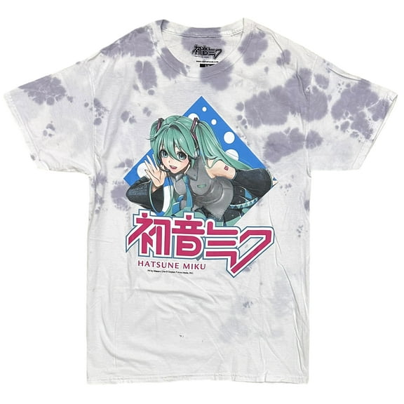 Hatsune Miku Men's T-Shirt Japanese Anime White Tie Dye Authentic Merch Tee (Small/Medium, White Tie Dye)