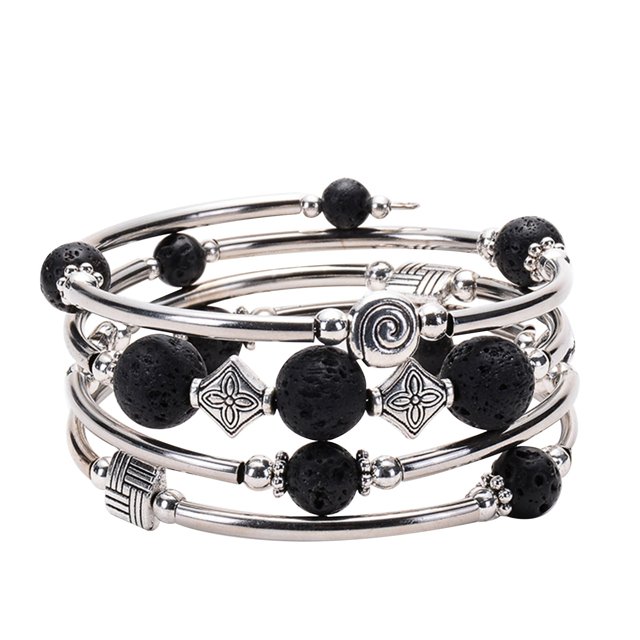 asddcavvf Hand Multilayer Bracelet Volcanic Stone Turquoise Tiger Eye Spiral Memory Bracelet