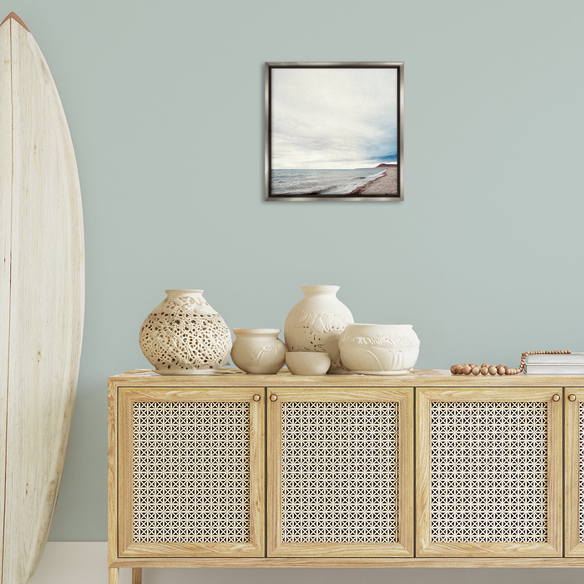 Stupell Industries Ocean At Sunrise Nautical & Beach Photography Gray Floater Framed Canvas Art Print Wall Art, 18 x 18
