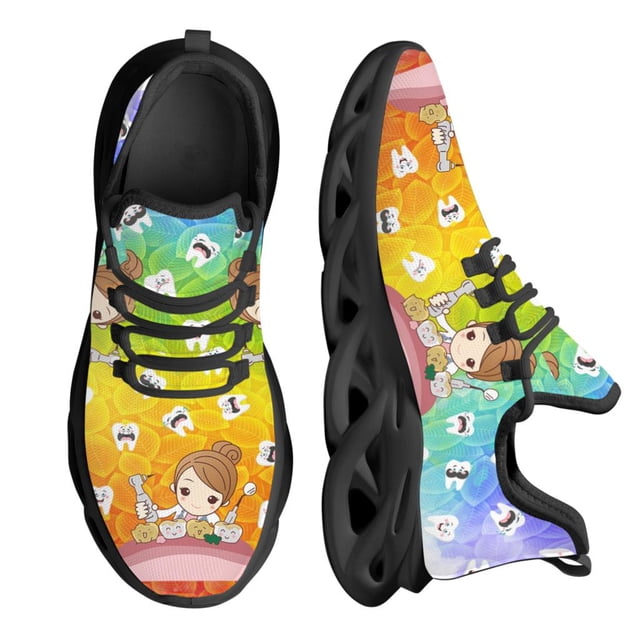 Zapatos planos informales blancos con diseño de diente de dentista para mujer, bonitos zapatos dentales con dibujos animados, zapatillas ligeras y transpirables para niñas