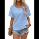 thumbnail image 1 of Camisa de Corta con Bordado de Ojales para Mujer, Cuello Redondo, Botones en la Espalda, Blusa Básica Informal Holgada de Punto, Azul M, 1 of 8