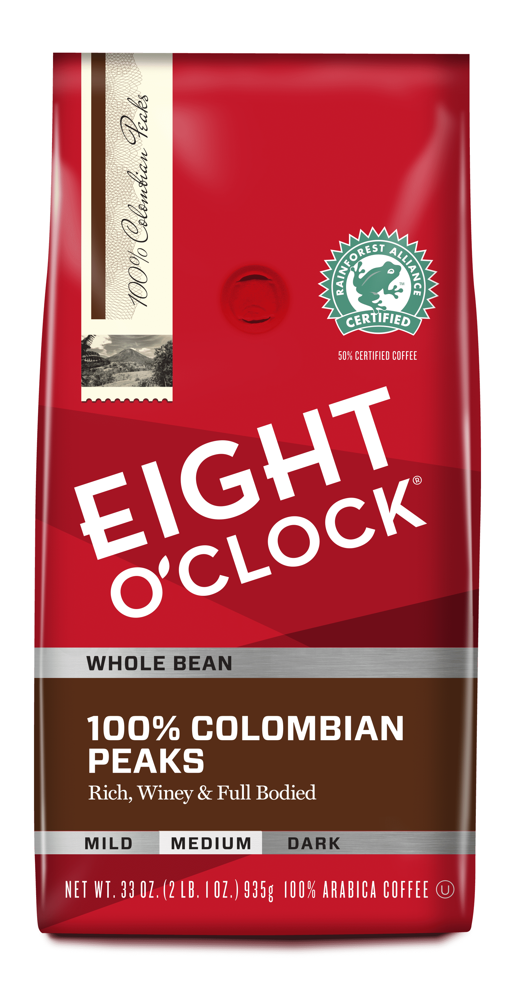 Eight O'Clock 100 Colombian Peaks Whole Bean Coffee, 40 oz Bag