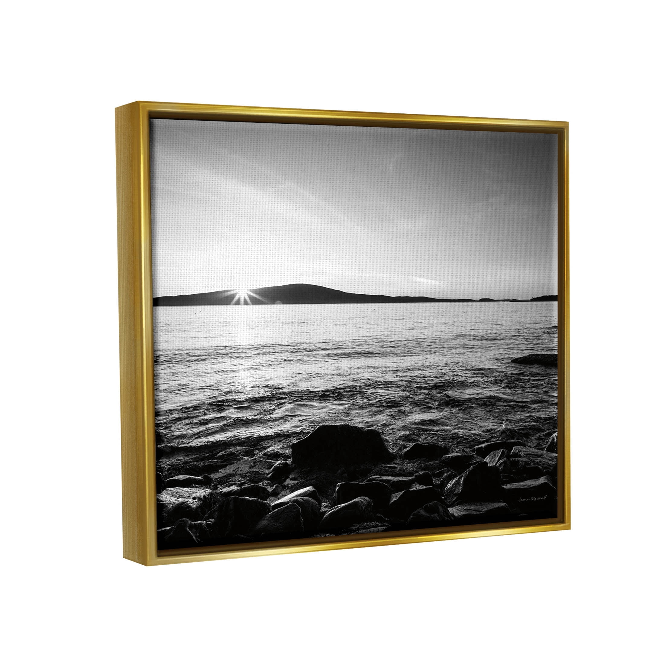 Stupell Industries Frenchman Bay Nautical Seascape Photograph Metallic Gold Floating Framed Canvas Print Wall Art, Design by Laura Marshall