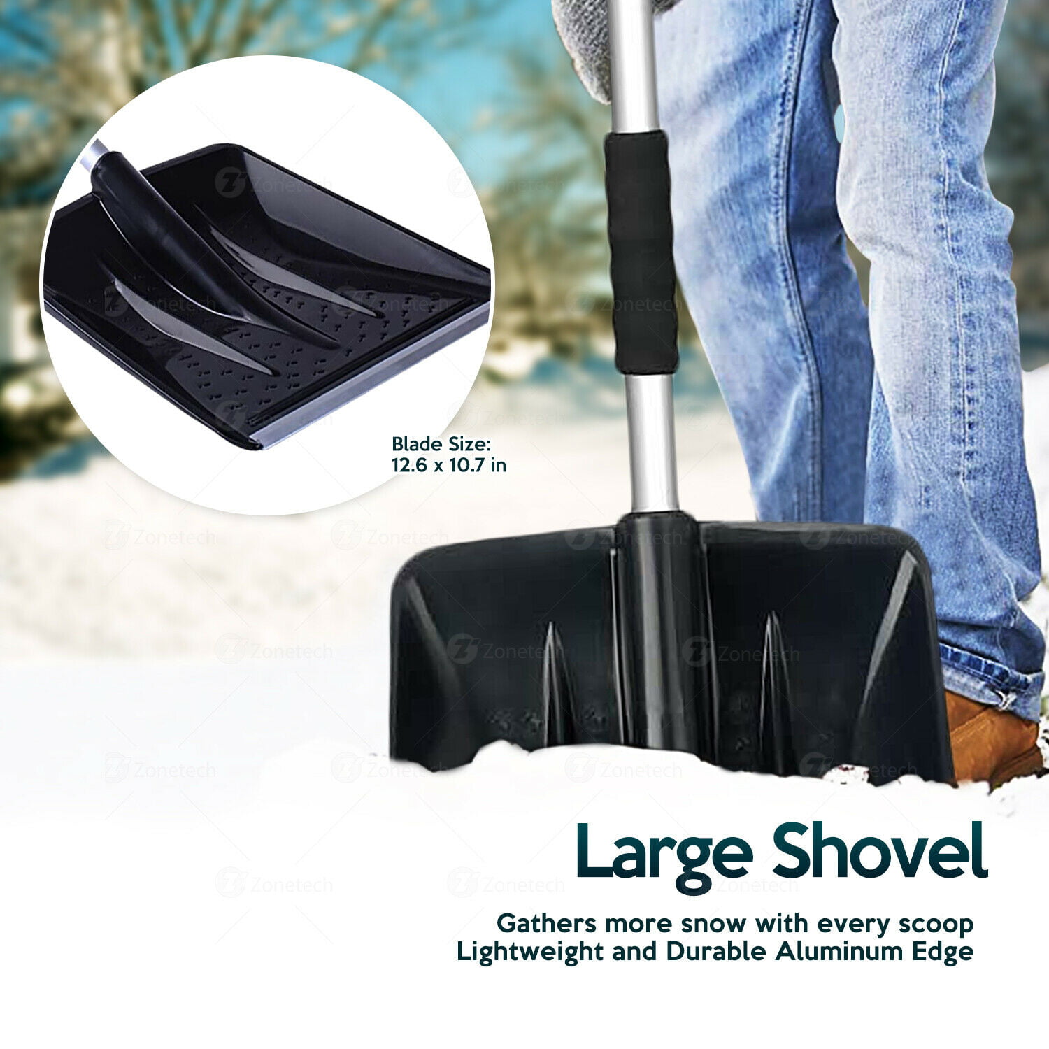 Zone Tech Snow Shovel Kit 3-in-1 Brush Ice Scraper Collapsible Removable Design 