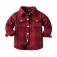 thumbnail image 1 of Camisas a cuadros para bebés y niños pequeños, chaqueta de manga larga con solapa y botones, ropa exterior, color rojo (2-3 años), 1 of 8
