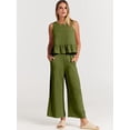 thumbnail image 4 of EASYBRAUS Women Sleeveless Pleated Vest and Cropped Wide Leg Pants Set Summer 2025 Casual Outfit S-3XL, 4 of 9