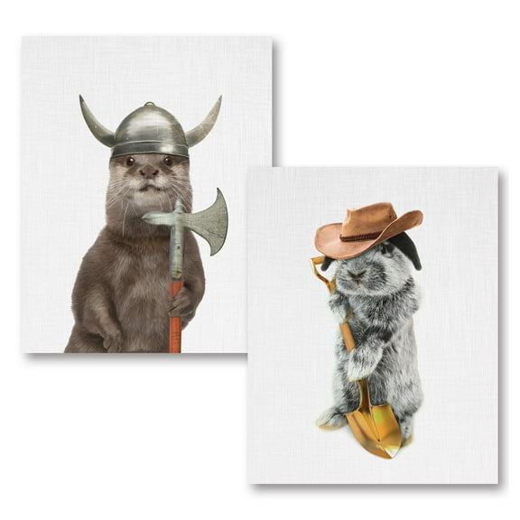 Gango Home Decor Vertical Otter & Rabbit Farmer by Tai Prints (Printed on Paper); Two 11x14in Unframed Paper Posters