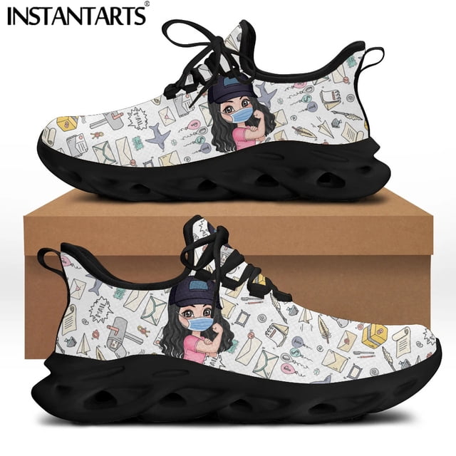Zapatos con diseño de cartero/mensajero de dibujos animados para mujer, zapatillas de running geniales, de malla ligera, planos con cordones de lujo para mujer