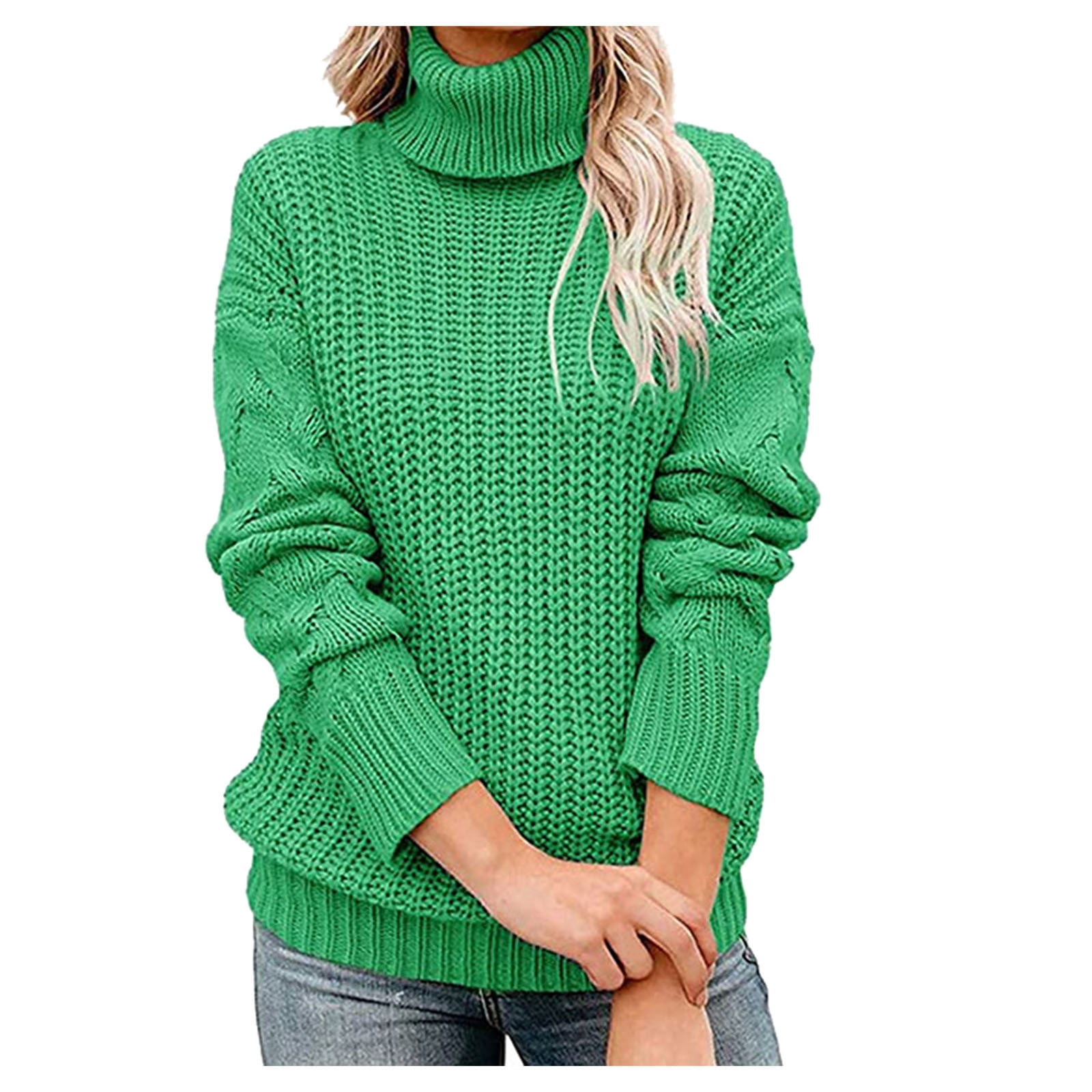 Ziloco Fashion Women Casual O-Neck Turtleneck Solid Color Long Sleeve  Pullover Sweater hot pink sweater ,Green ,L - Walmart.com