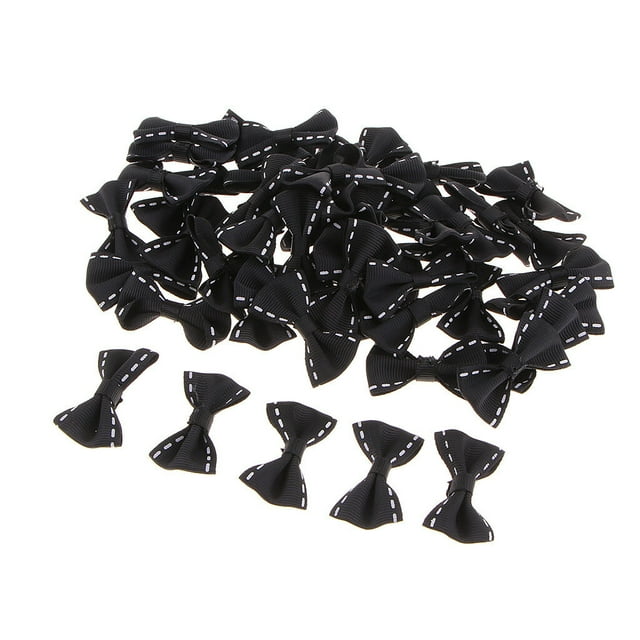 ziyahi 50 Pieces Cute Satin BOW Ribbon Applique Embellishments Black
