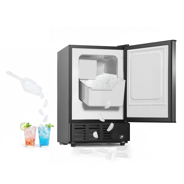 VEVOR Machine à Glaçons sous Comptoir de 15 Pouces L, 15 Lb/jour, Machine à Glaçons en Forme de Croissant Intégrée avec Bac de Rangement de 11 Lb et Porte Réversible, Machine Autoportante pour Faire de la Glace - Aucun Drain Requis