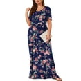 thumbnail image 2 of Asklazy Women's Short Sleeve Loose Plain Maxi Dresses Casual Long Dresses with Pockets,US Size,4XL,Sui rose navy blue, 2 of 10